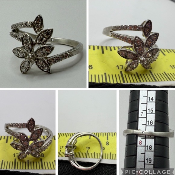 Elegant sz7.5 925 Floral nature Motif diamonds & cz marks bypass ring - Picture 3 of 10